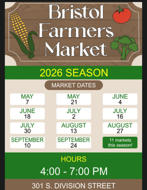 Madison's Pantry 2026 Bristol Farmers Market calendar dates